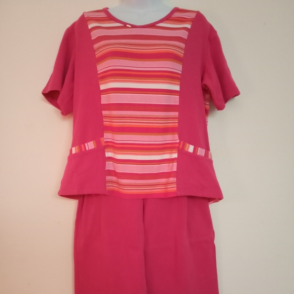 🎁 FREE GIFT INCLUDED 🎁NWOT Cotton Set Pants+Striped Blouse Tee Shirt w/Pockets - Picture 11 of 15